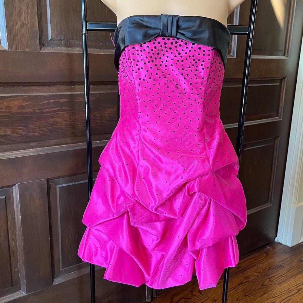 Jessica McClintock Gunne Sax Size 3 Strapless Dress Pink Black Barbie Homecoming - Picture 2 of 11